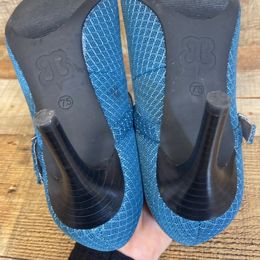 Betabrand Mile Marker Mary Jane Pumps‎ Heels Womens 7.5 Blue Pointed Toe Office